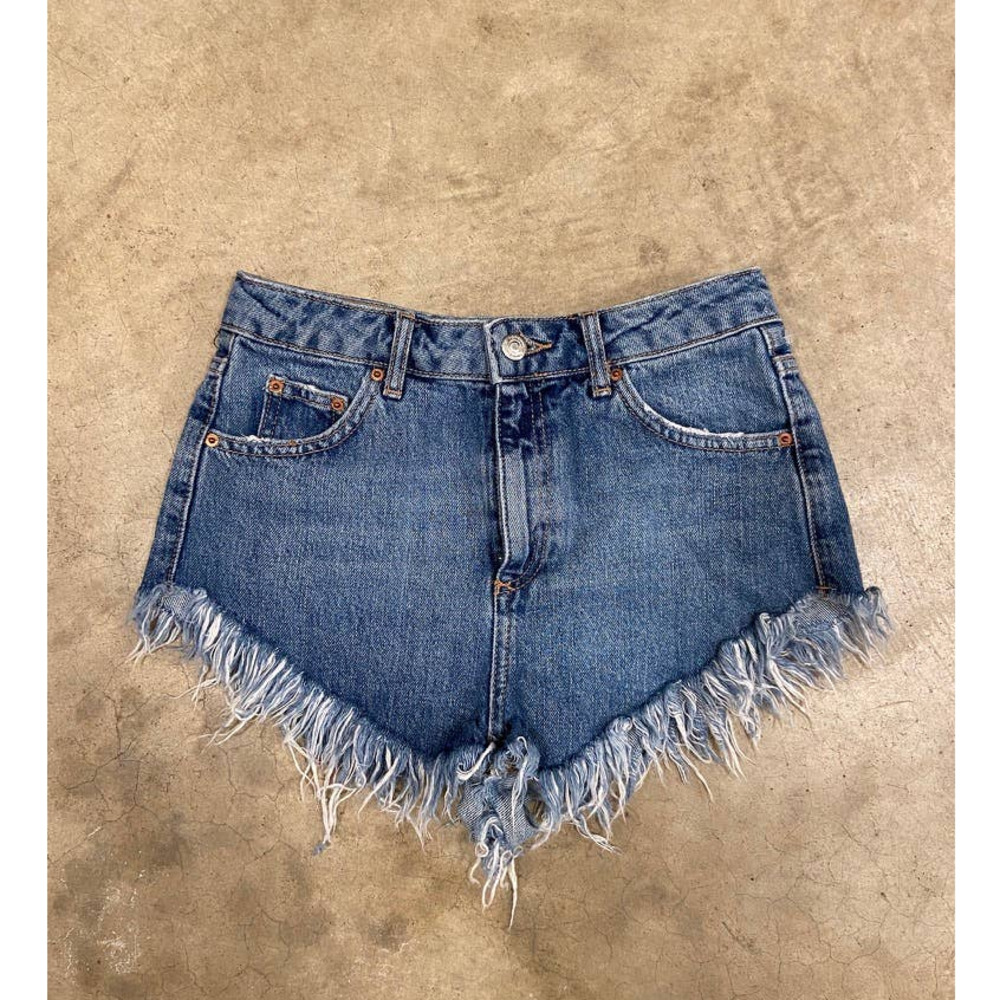 TOP SHOP DENIM DISTRESSED KIRI SHORTS SZ 4